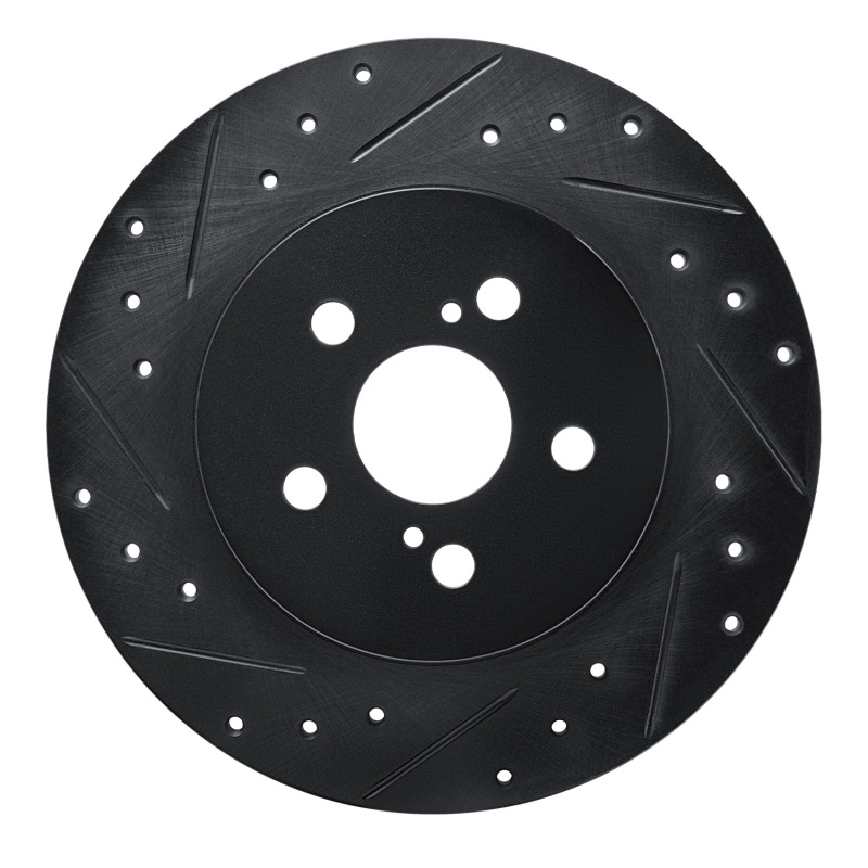 R1 11-17 Lexus CT200H Rear Left Drilled & Slotted Black Brake Rotor