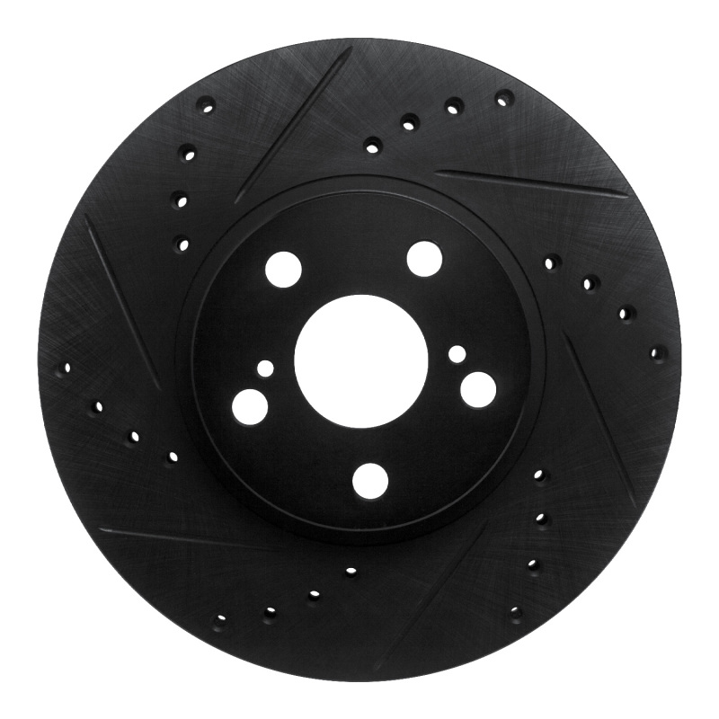 R1 94-99 Toyota Celica Front Left Drilled & Slotted Black Brake Rotor