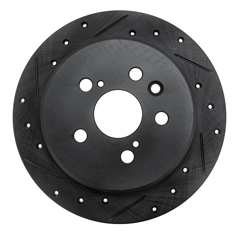 R1 96-99 Toyota Celica Rear Left Drilled & Slotted Black Brake Rotor