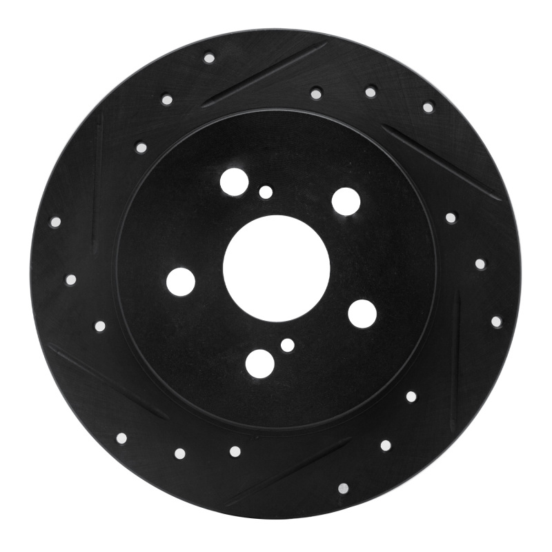 R1 09-24 Lexus CT200H Rear Left Drilled & Slotted Black Brake Rotor
