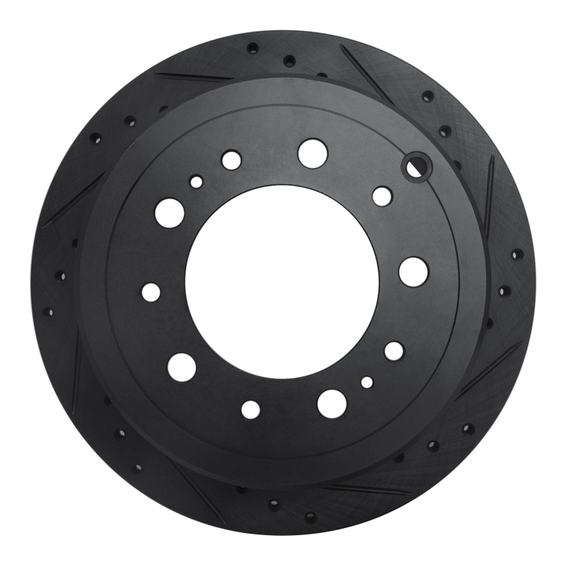 R1 98-07 Lexus LX470 Rear Right Drilled & Slotted Black Brake Rotor