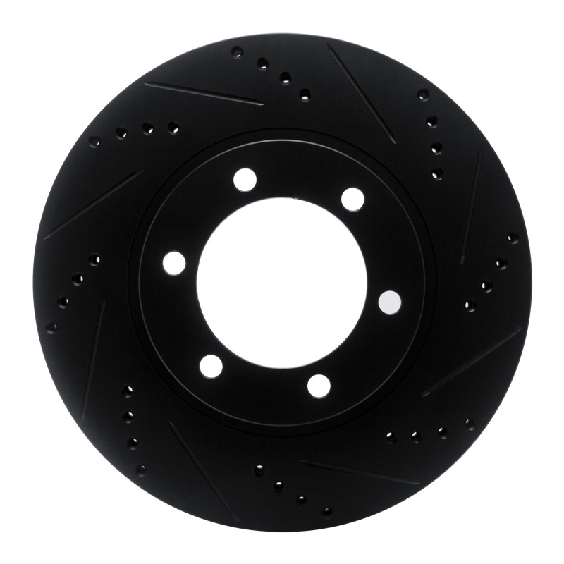 R1 03-09 Lexus GX470 Front Right Drilled & Slotted Black Brake Rotor