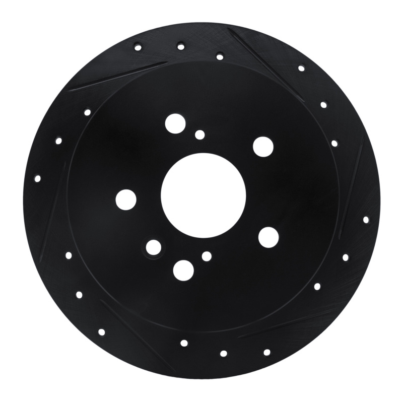 R1 04-09 Lexus RX330 Rear Right Drilled & Slotted Black Brake Rotor