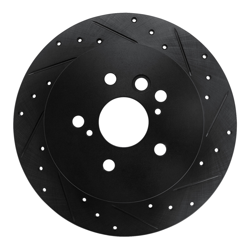 R1 04-05 Toyota RAV4 Rear Right Drilled & Slotted Black Brake Rotor