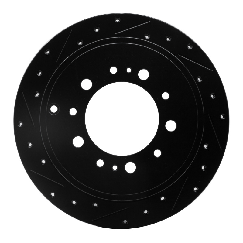 R1 07-22 Lexus LX570 Rear Left Drilled & Slotted Black Brake Rotor