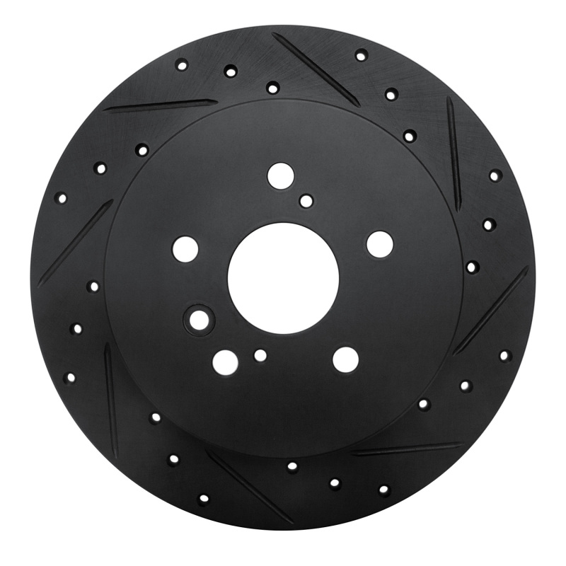 R1 08-13 Toyota Highlander Rear Right Drilled & Slotted Black Brake Rotor