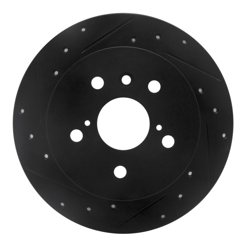 R1 18-24 Toyota Camry Rear Left Drilled & Slotted Black Brake Rotor
