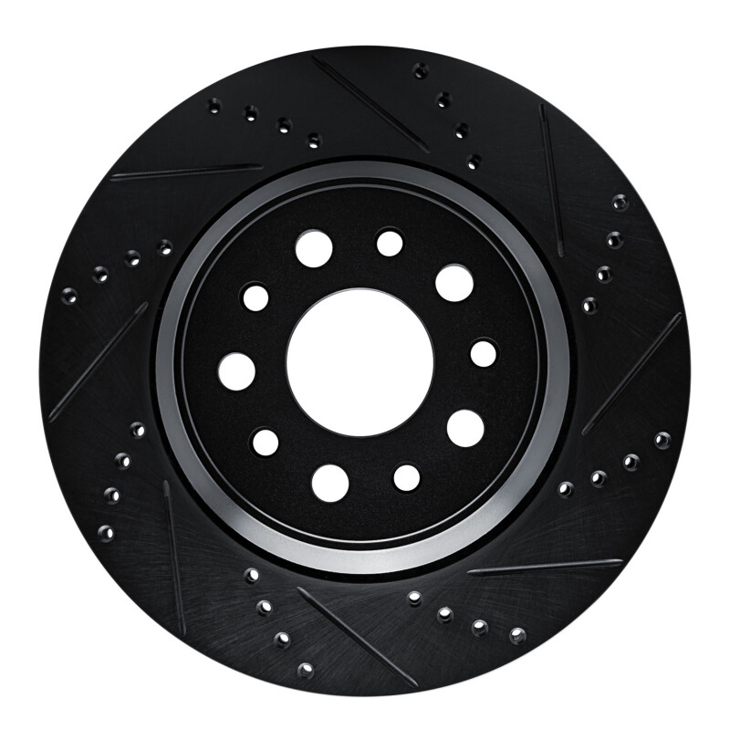 R1 14-16 Maserati Ghibli Rear Right Drilled & Slotted Black Brake Rotor