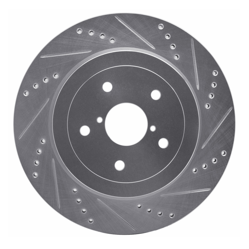 R1 05-07 Subaru Impreza Rear Right Drilled & Slotted Silver Brake Rotor