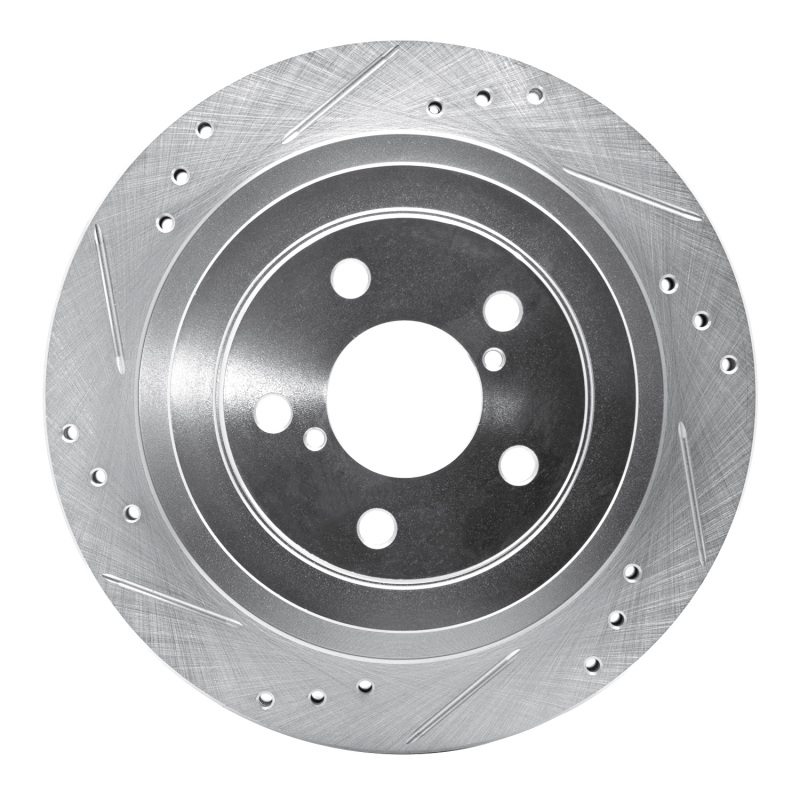 R1 05-09 Subaru Impreza Rear Left Drilled & Slotted Silver Brake Rotor