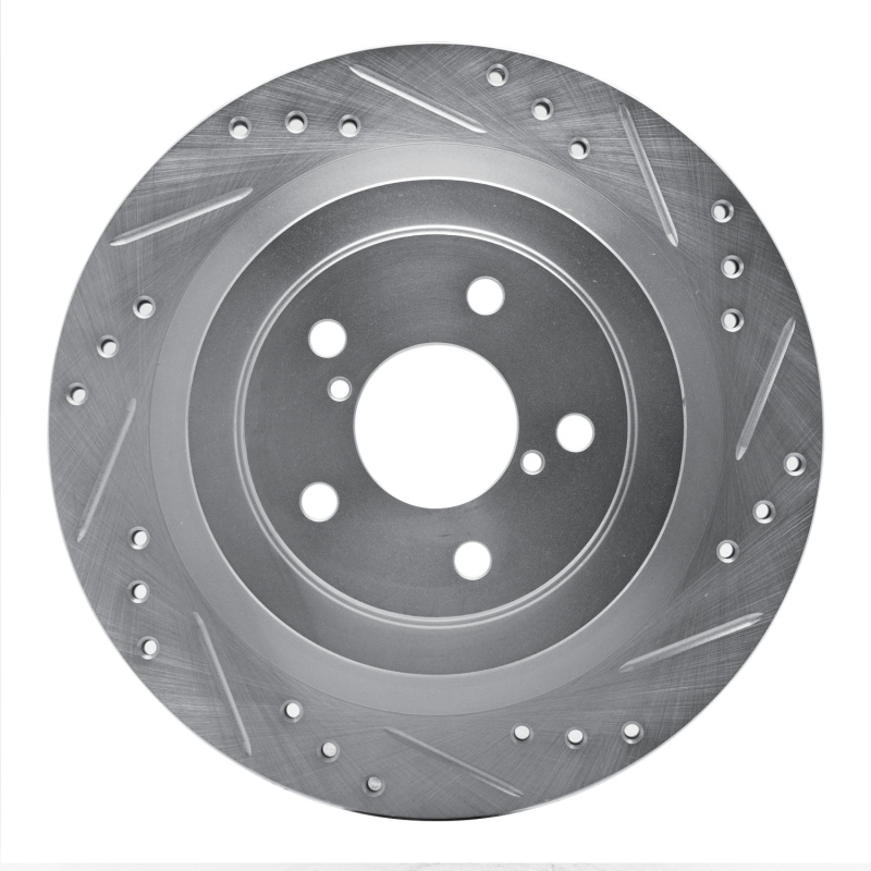 R1 05-09 Subaru Impreza Rear Right Drilled & Slotted Silver Brake Rotor