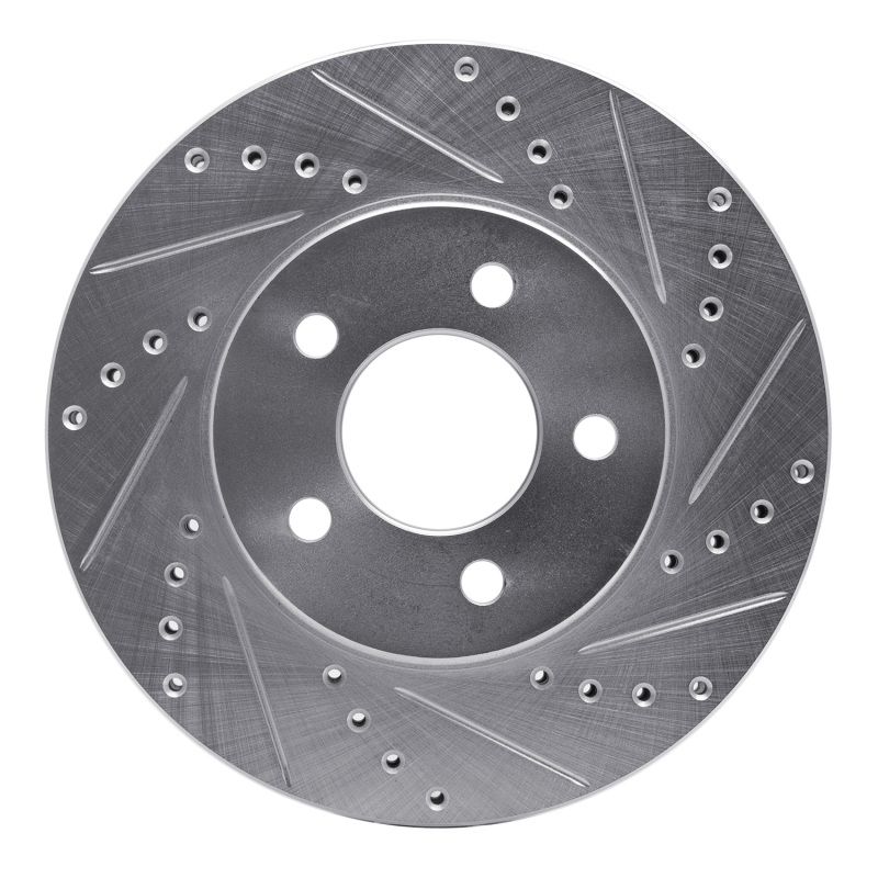 R1 05-10 Ford Mustang Front Right Drilled & Slotted Silver Brake Rotor