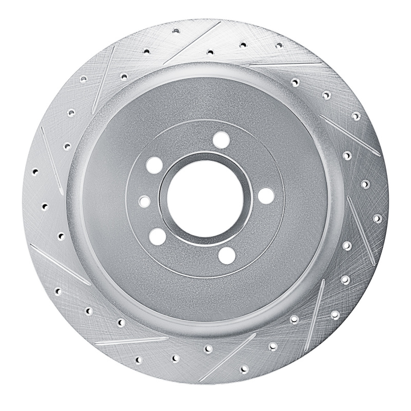 R1 13-14 Ford Mustang Rear Left Drilled & Slotted Silver Brake Rotor