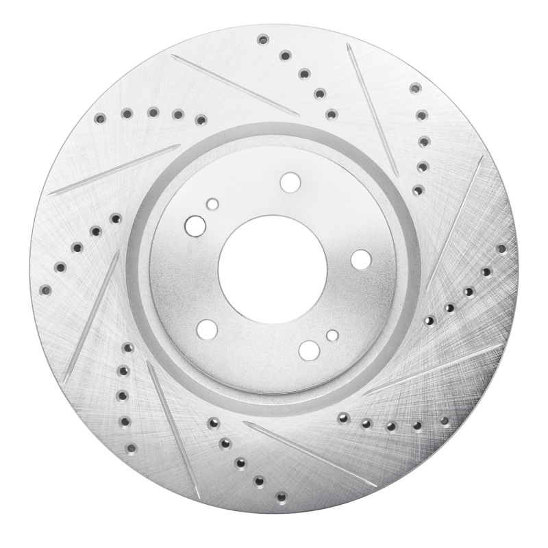 R1 03-06 Mitsubishi Lancer Front Right Drilled & Slotted Silver Brake Rotor
