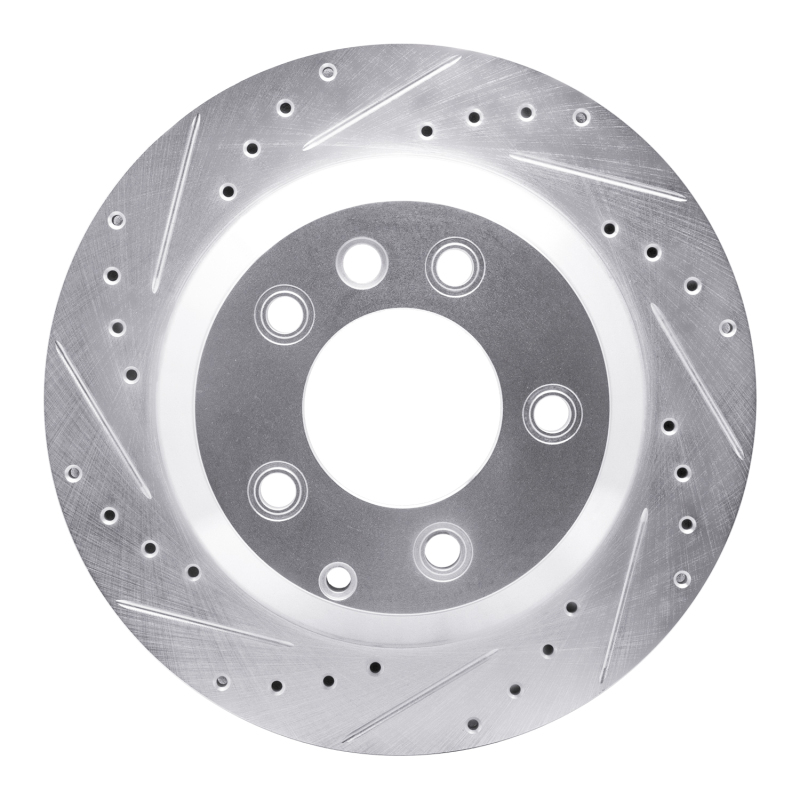 R1 03-18 Audi Q7 Rear Left Drilled & Slotted Silver Brake Rotor