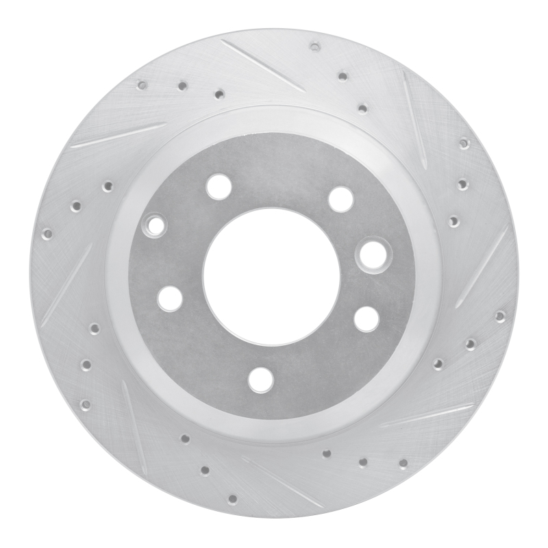 R1 03-18 Audi Q7 Rear Right Drilled & Slotted Silver Brake Rotor