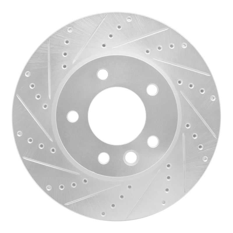 R1 03-18 Porsche Cayenne Left Front Drilled & Slotted Silver Brake Rotor