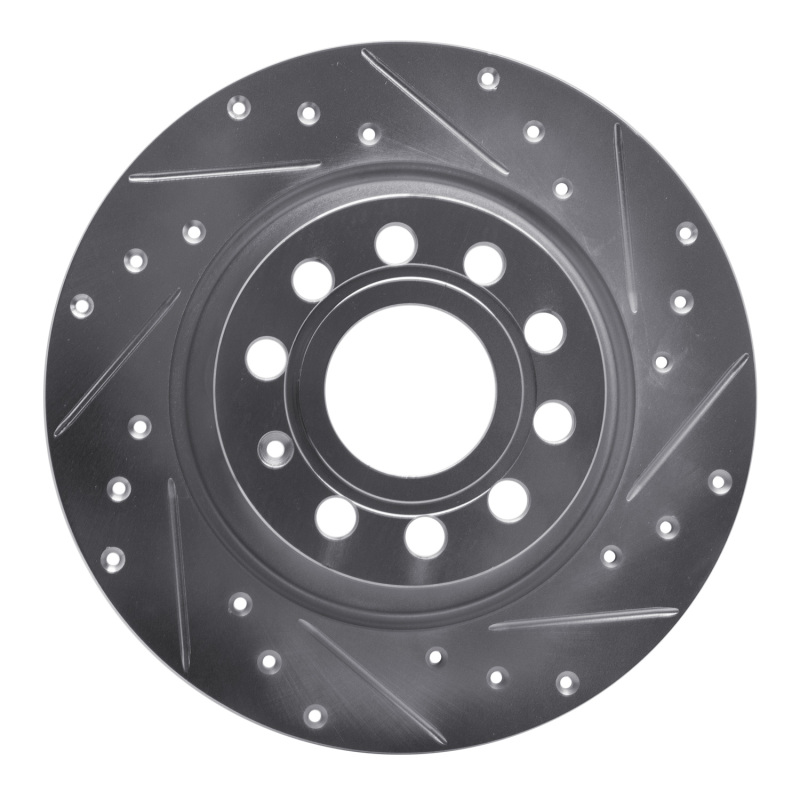 R1 05-18 Audi Q3 Rear Right Drilled & Slotted Silver Brake Rotor