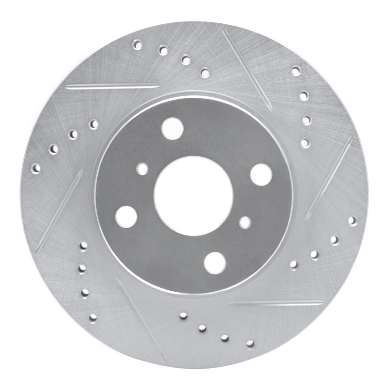 R1 00-05 Toyota Echo Front Left Drilled & Slotted Silver Brake Rotor