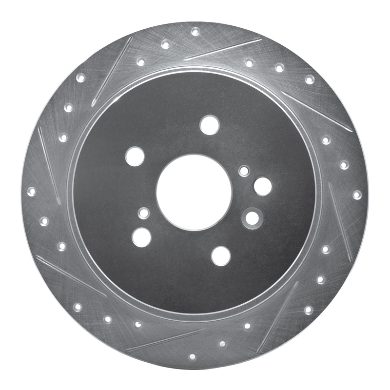 R1 08-13 Toyota Highlander Rear Left Drilled & Slotted Silver Brake Rotor