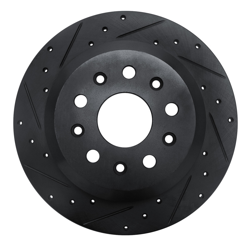 R1 18-25 Jeep Wrangler Rear Left Drilled & Slotted Black Brake Rotor