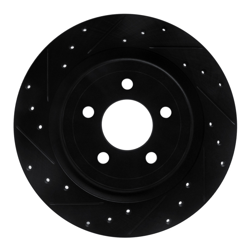 R1 20-25 Ford Mustang Rear Left Drilled & Slotted Black Brake Rotor