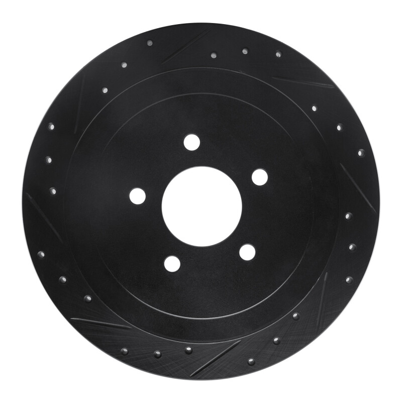 R1 03-11 Lincoln Town Car Rear Left Drilled & Slotted Black Brake Rotor