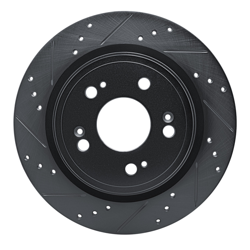 R1 14-20 Acura RLX Rear Left Drilled & Slotted Black Brake Rotor