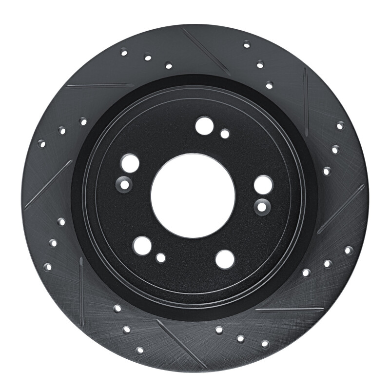 R1 14-20 Acura RLX Rear Right Drilled & Slotted Black Brake Rotor