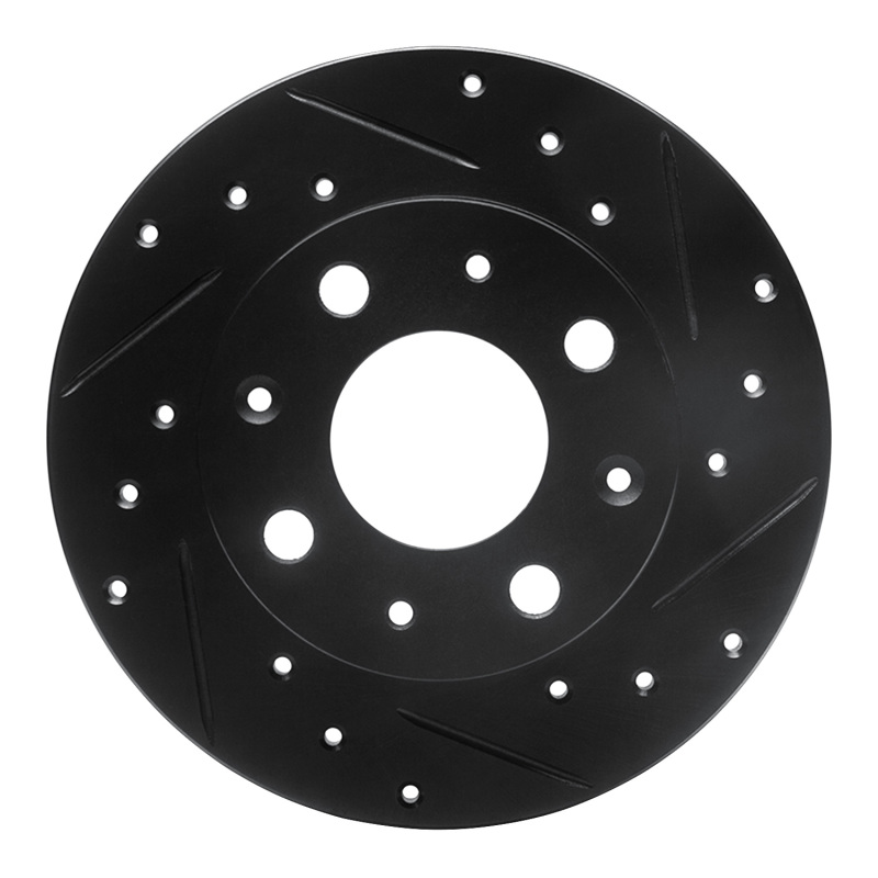 R1 79-83 Honda Civic Front Right Drilled & Slotted Black Brake Rotor