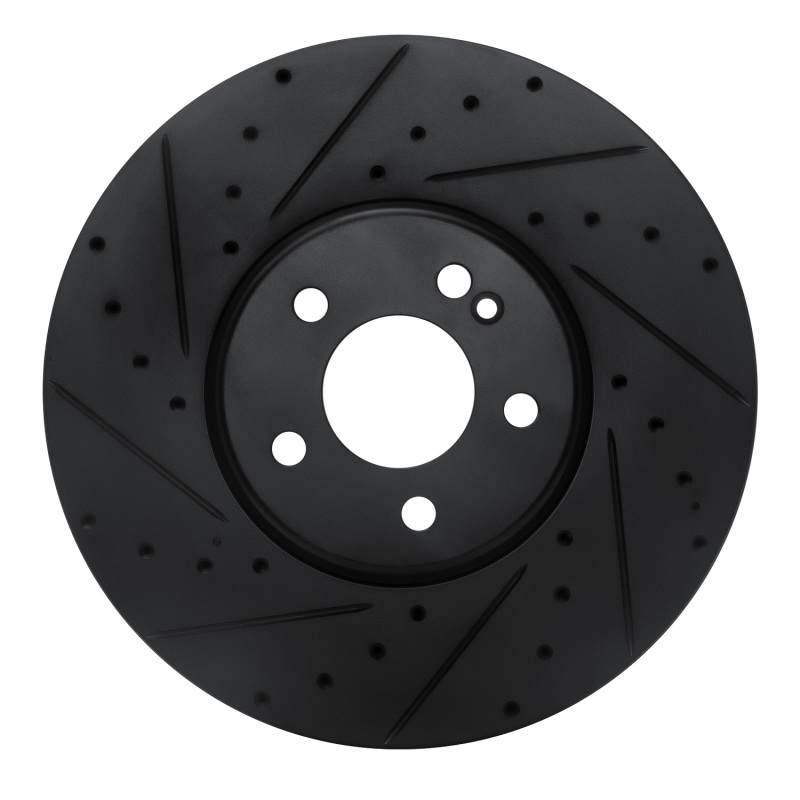 R1 15-23 Mercedes-Benz E300 Front Left Drilled & Slotted Black Brake Rotor
