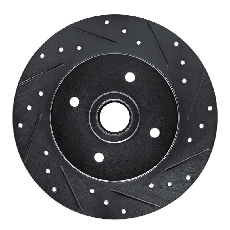 R1 84-87 Nissan Maxima Rear Right Drilled & Slotted Black Brake Rotor