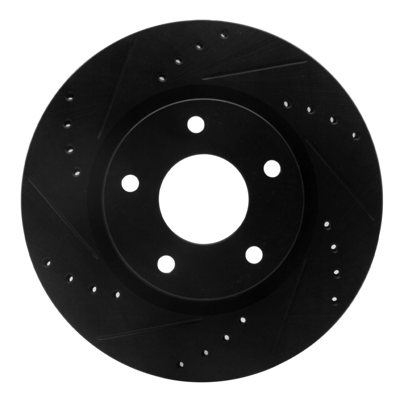 R1 13-19 Nissan SENTRA Front Left Drilled & Slotted Black Brake Rotor