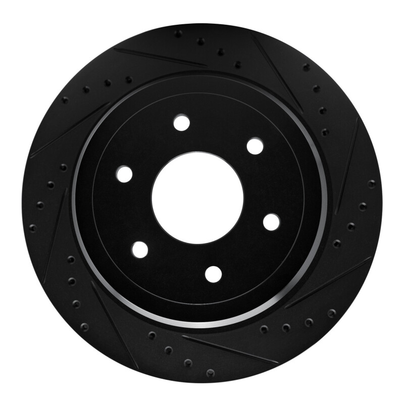 R1 16-24 Nissan Titan XD Rear Right Drilled & Slotted Black Brake Rotor