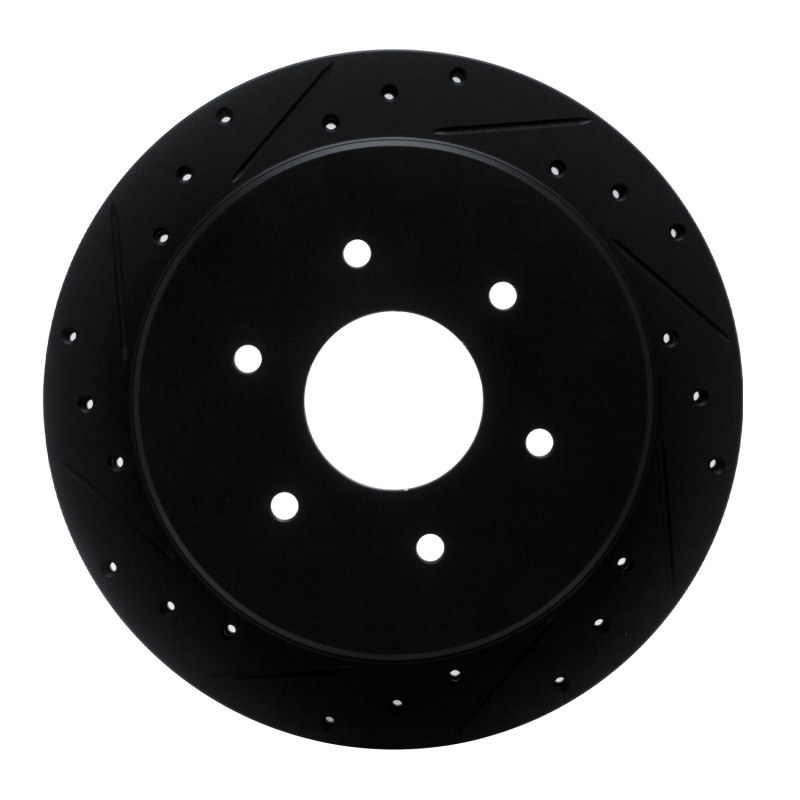 R1 17-24 Nissan Titan Rear Left Drilled & Slotted Black Brake Rotor
