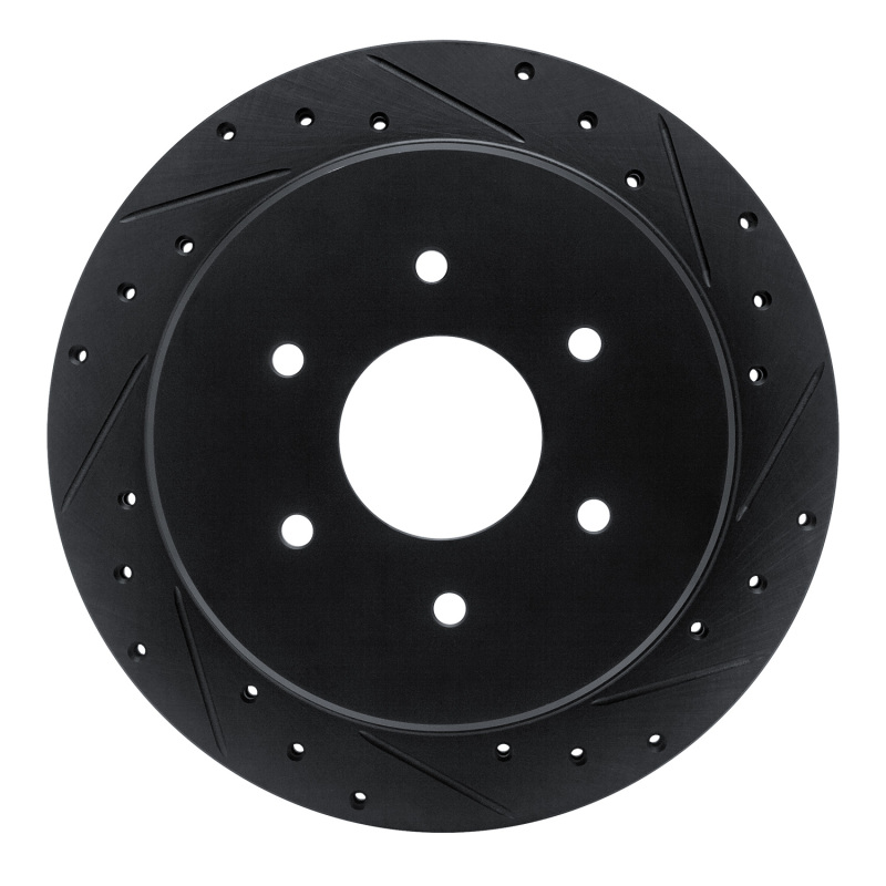 R1 17-24 Nissan Titan Rear Right Drilled & Slotted Black Brake Rotor