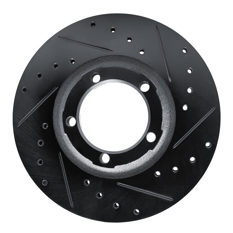 R1 87-90 Mitsubishi Van Front Right Drilled & Slotted Black Brake Rotor