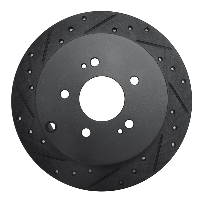 R1 04-11 Mitsubishi Grandis (Mexico) Rear Left Drilled & Slotted Black Brake Rotor