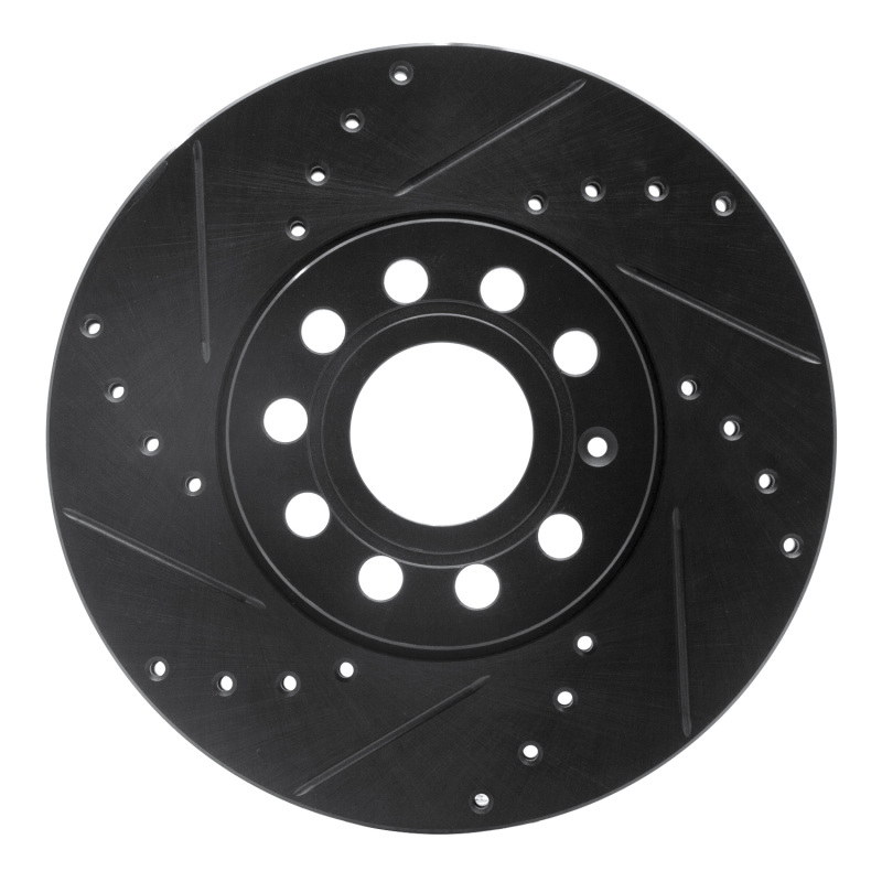 R1 05-25 Audi Q2 (Mexico) Front Left Drilled & Slotted Black Brake Rotor