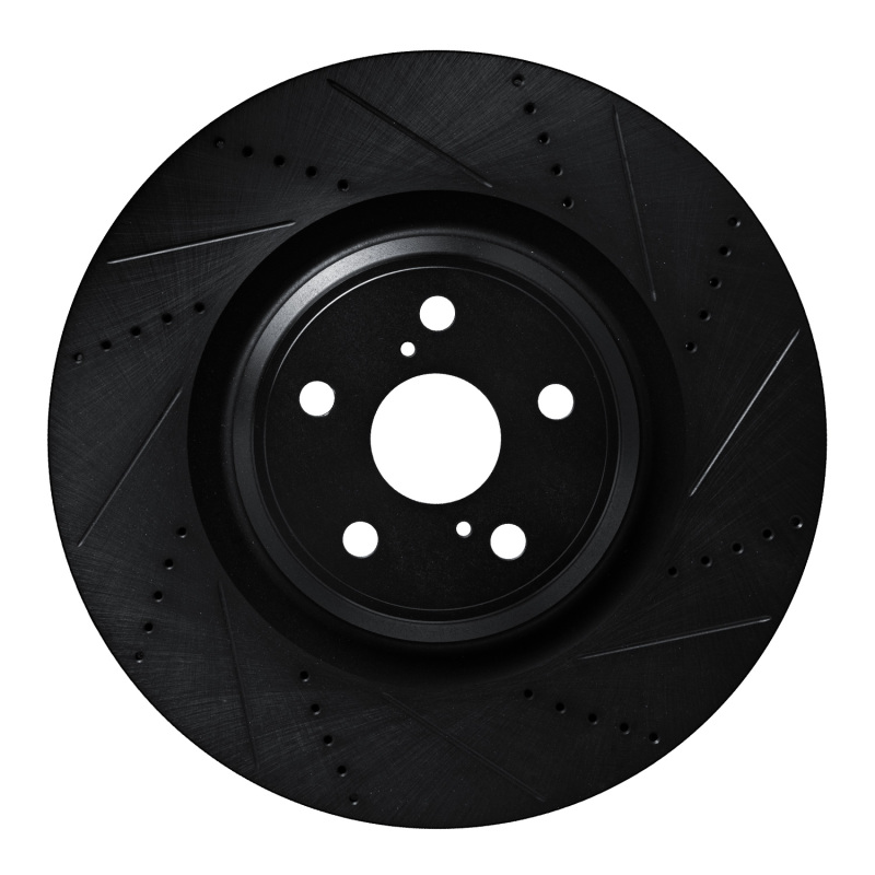 R1 10-17 Lexus LS460 Left Front Drilled & Slotted Black Brake Rotor