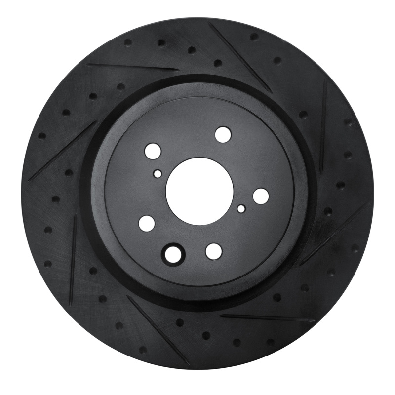 R1 15-22 Lexus RC F Right Rear Drilled & Slotted Black Brake Rotor