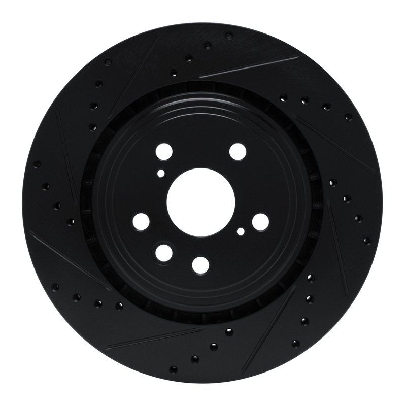 R1 20-25 Lexus RX350h Front Left Drilled & Slotted Black Brake Rotor