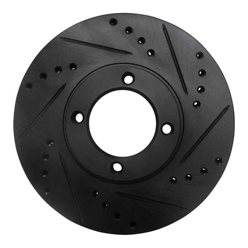 R1 86-89 Toyota Van Front Right Drilled & Slotted Black Brake Rotor