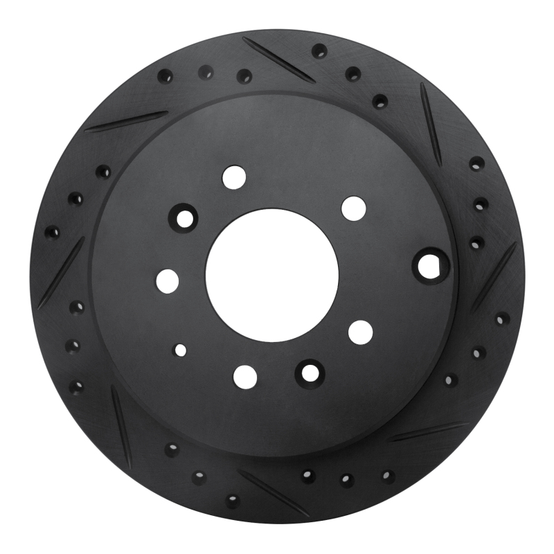 R1 92-06 Mazda 929 Rear Right Drilled & Slotted Black Brake Rotor