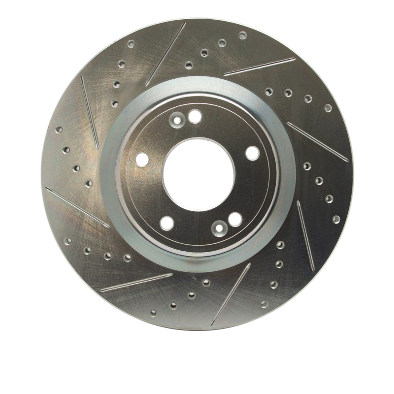 R1 09-11 Hyundai Genesis Sedan Front Left Drilled & Slotted Silver Brake Rotor