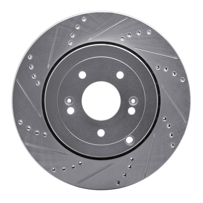 R1 10-16 Hyundai Genesis Coupe Rear Left Drilled & Slotted Silver Brake Rotor
