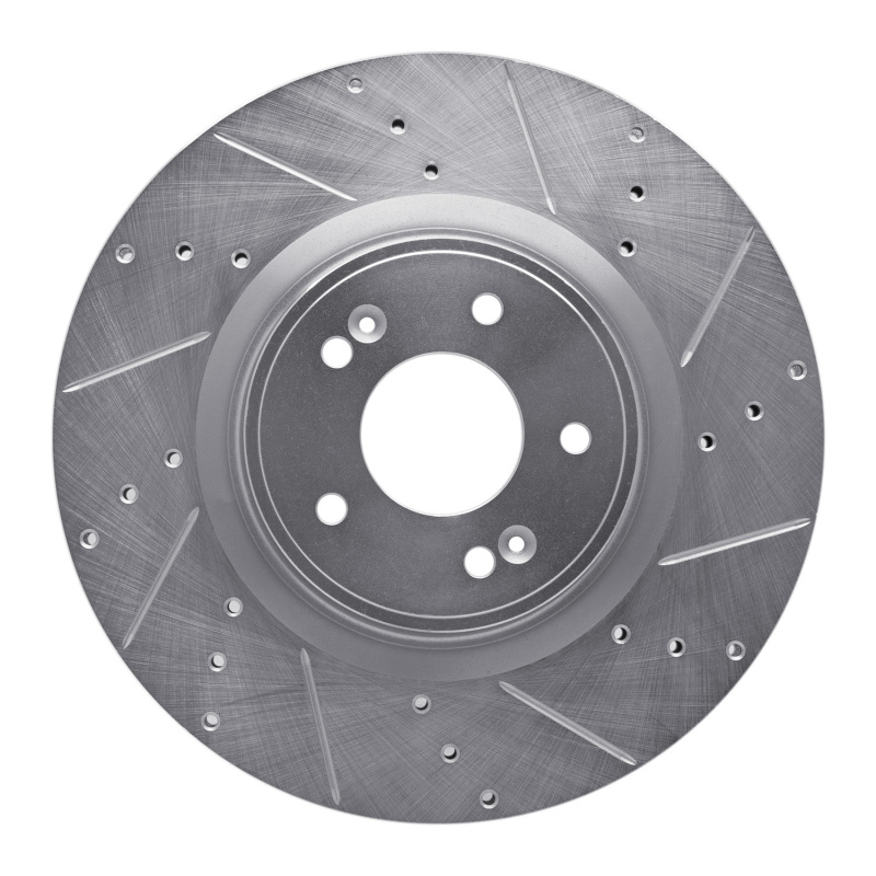 R1 10-16 Hyundai Genesis Coupe Front Right Drilled & Slotted Silver Brake Rotor