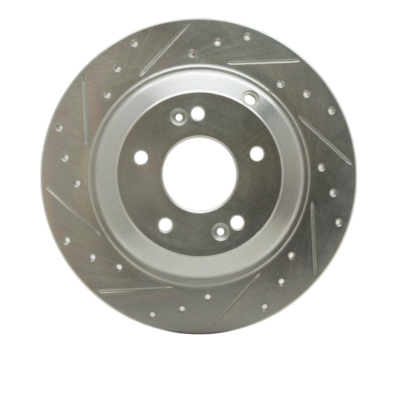 R1 10-16 Hyundai Genesis Coupe Rear Left Drilled & Slotted Silver Brake Rotor