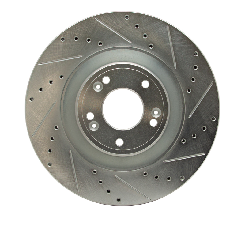 R1 11-17 Genesis G80 Front Right Drilled & Slotted Silver Brake Rotor