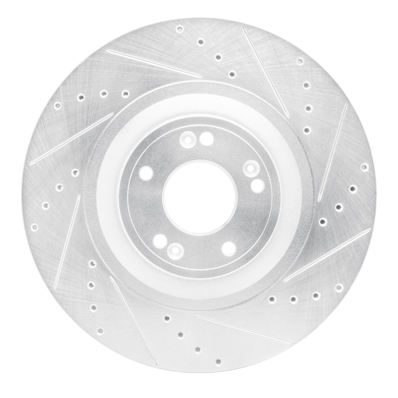 R1 12-17 Genesis G80 Front Right Drilled & Slotted Silver Brake Rotor